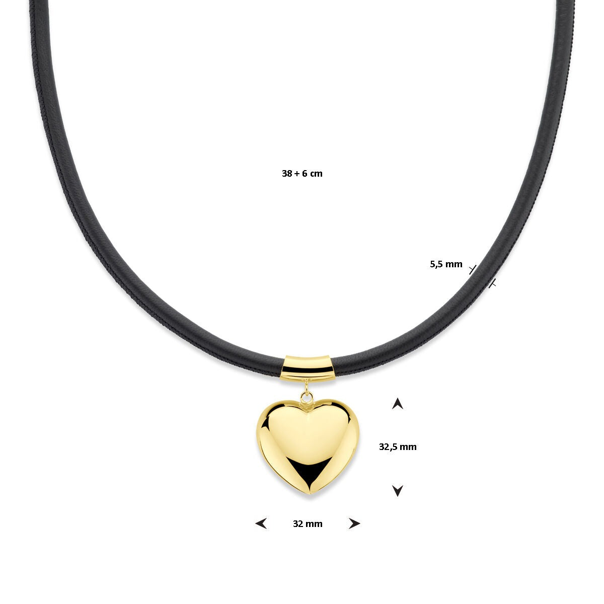 Collier plaqué or en argent avec cœur et cordon noir