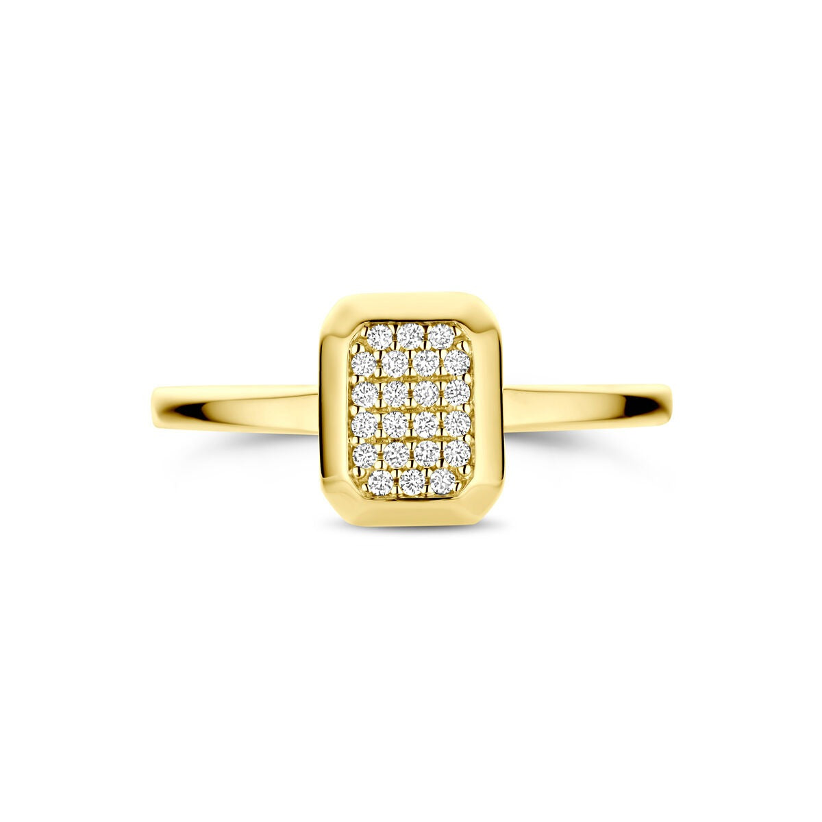 Bague en or jaune 14 carats ornée de diamants de 0,10 ct en pavé.