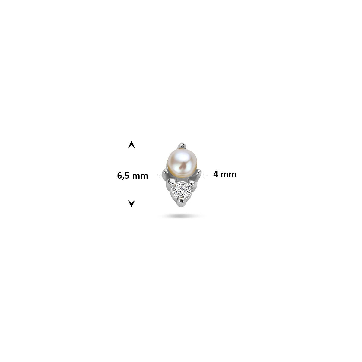 Piercing à dos plat en argent rhodié avec perle et zircone