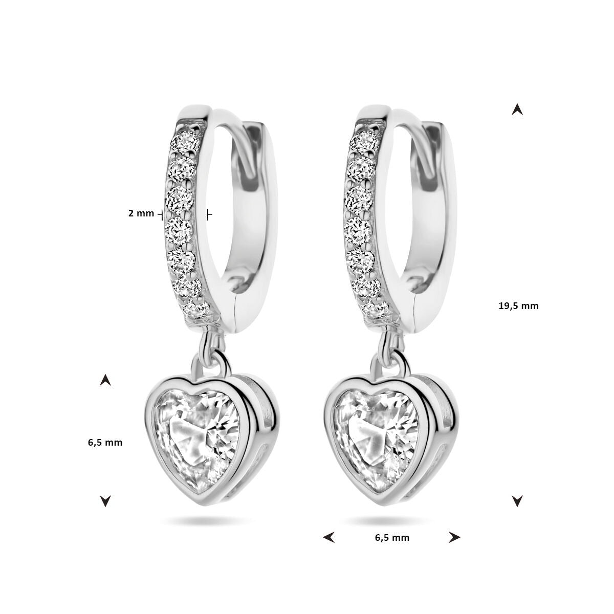 Créoles en argent rhodié avec zircone en forme de cœur
