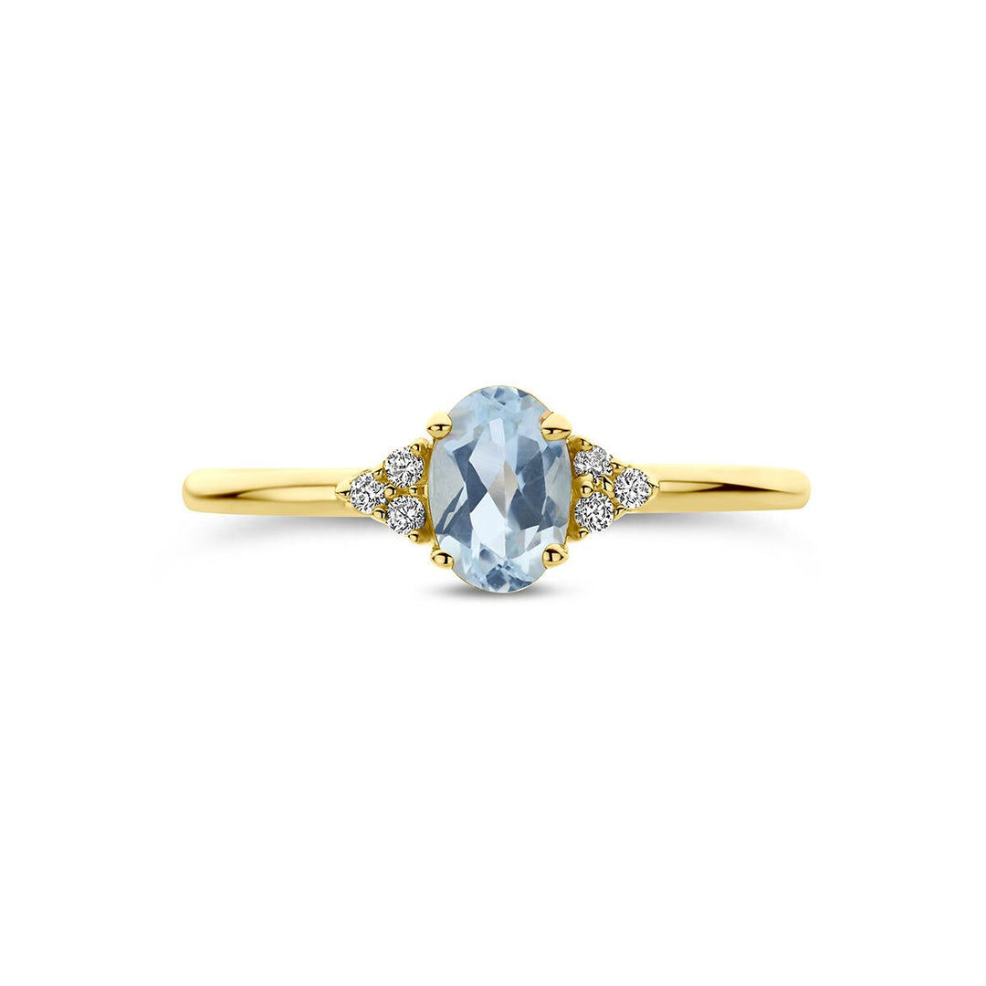 14k Geelgouden ring met blauwe topaas en zirkonia