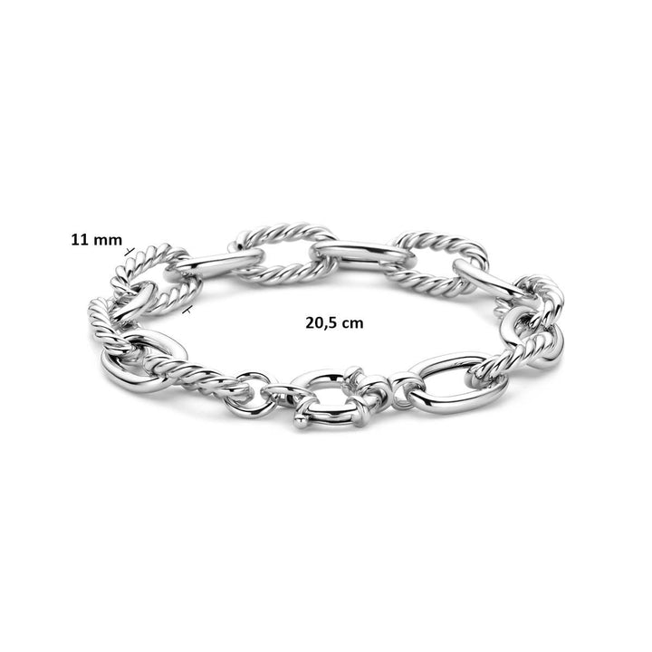 Gerhodineerd zilveren schakelarmband met groot veerslot