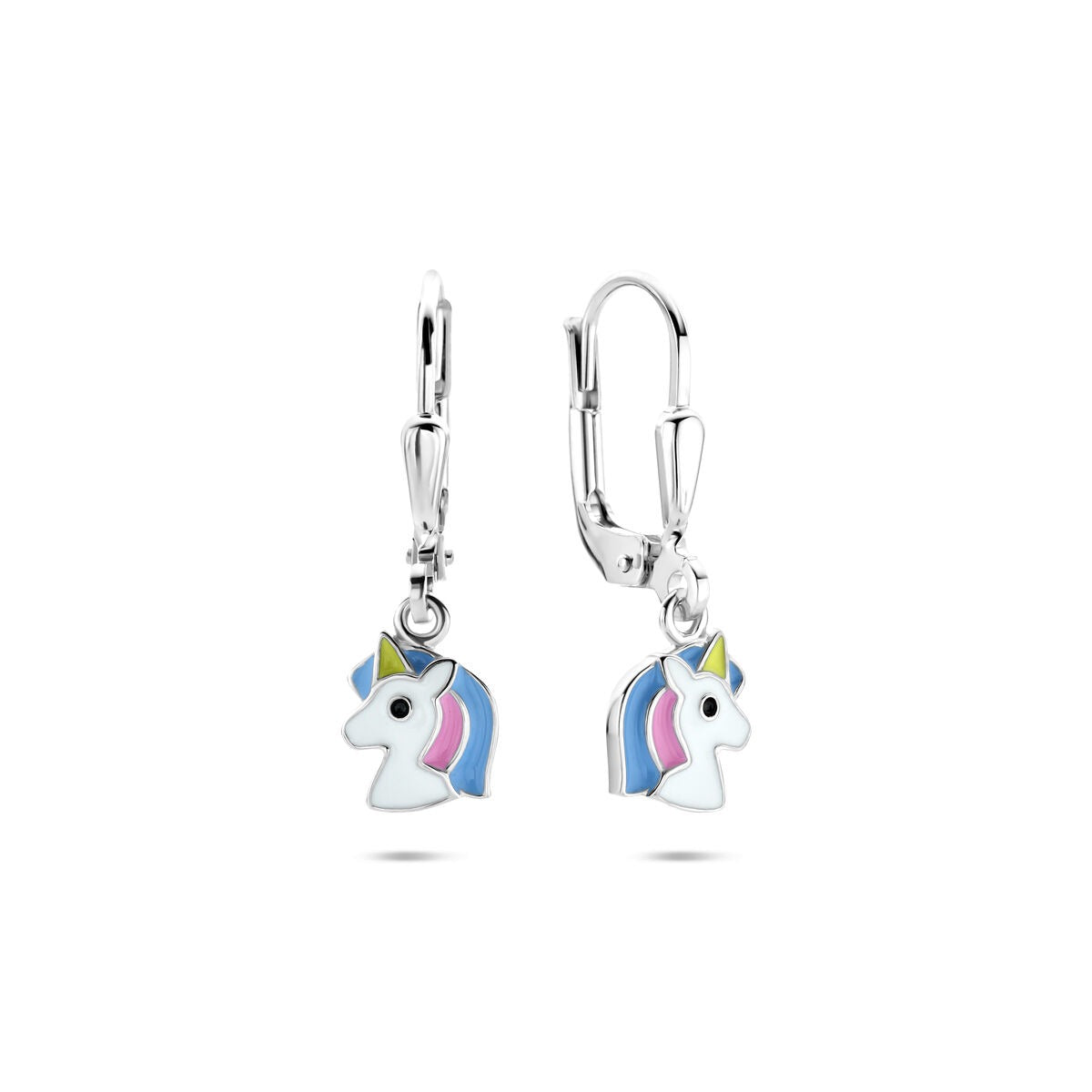 Boucles d'oreilles pour enfant en argent avec émail cheval – rhodié