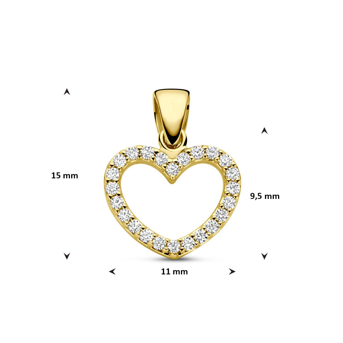 pendentif en or jaune en forme de cœur avec zircone – bijou romantique pour femme plein d'éclat