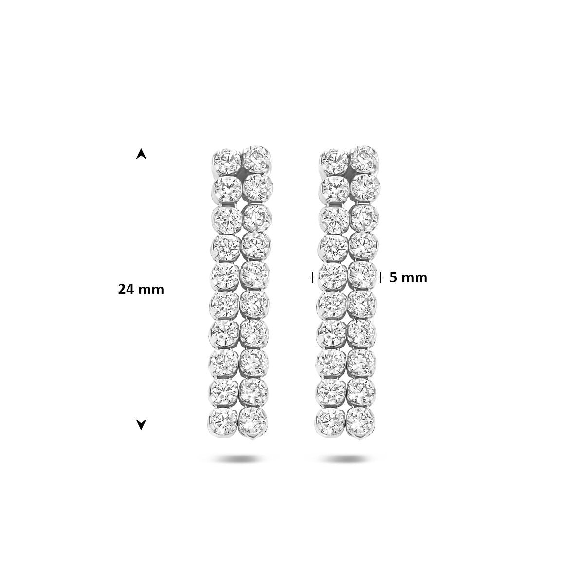Boucles d'oreilles rhodiées en argent 925 avec zircone 24 x 5 mm