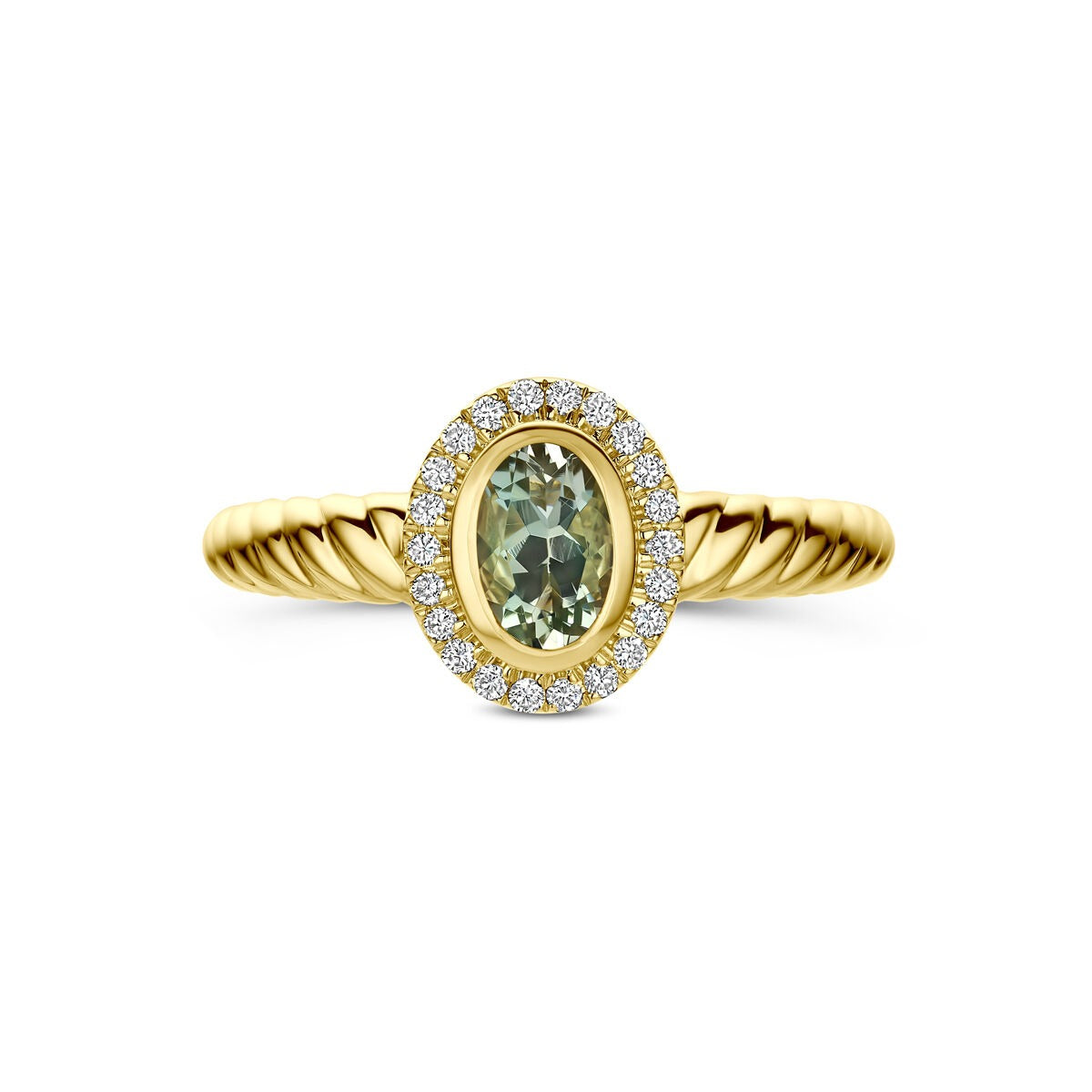 Bague en or jaune 14k avec améthyste verte et diamant cultivé en laboratoire