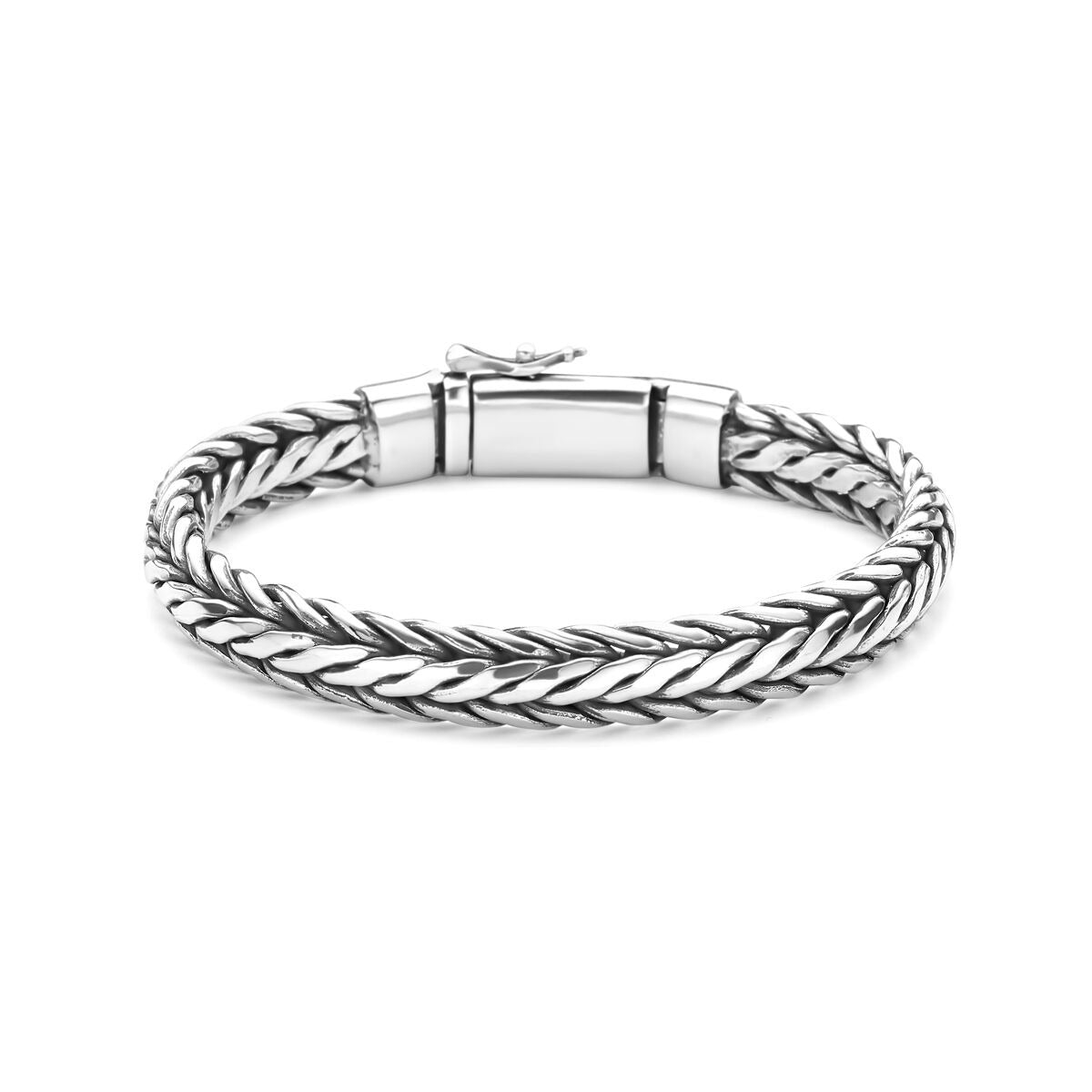 Bracelet pour homme en argent oxydé – maille en queue de renard 9 mm