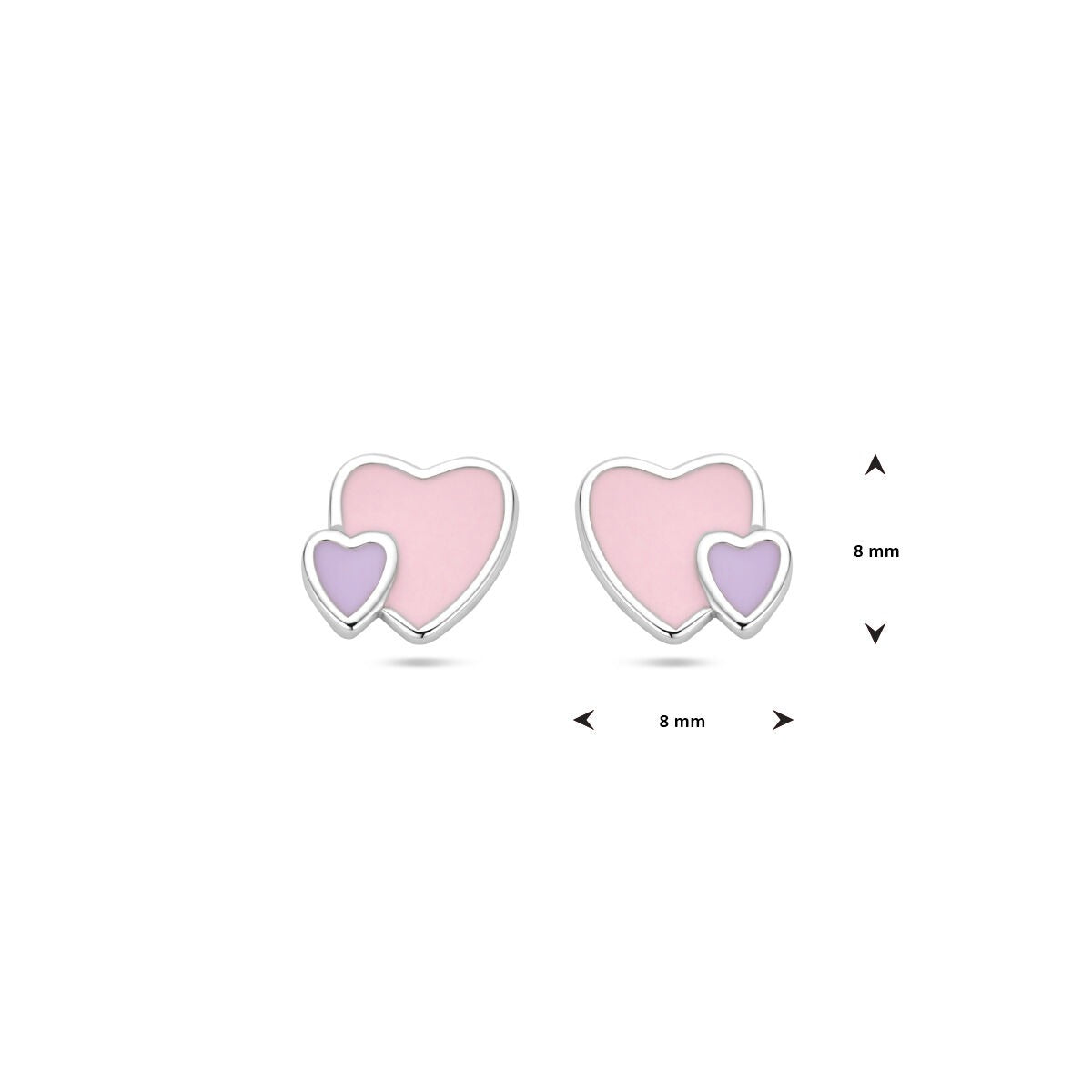 Puces d'oreilles en argent pour enfant – cœurs avec émail rose et violet