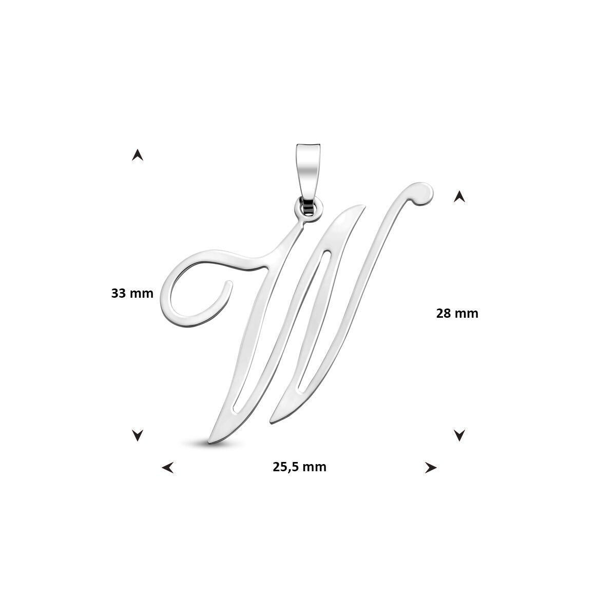 Pendentif rhodié en argent en forme de lettre – 35mm de haut