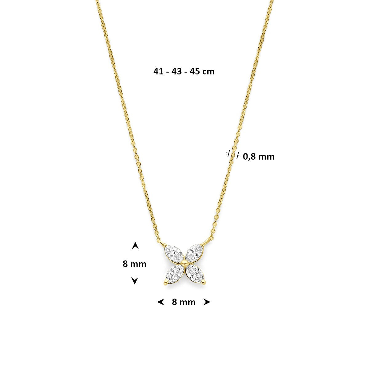 collier en or jaune 14k avec fleur en diamant cultivé en laboratoire