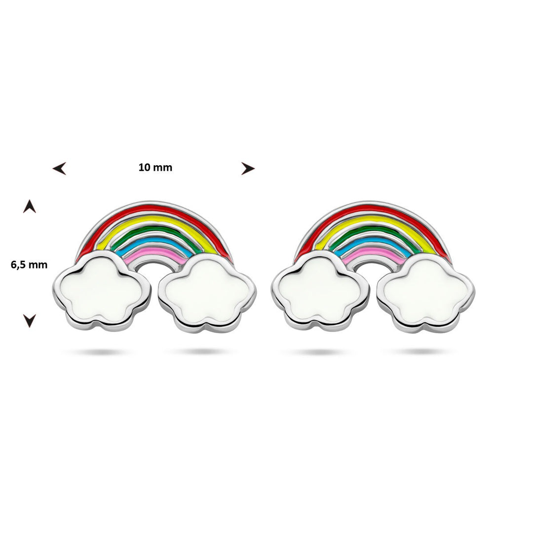 925 Gerhodineerd Zilveren Oorknoppen Regenboog met Wolken