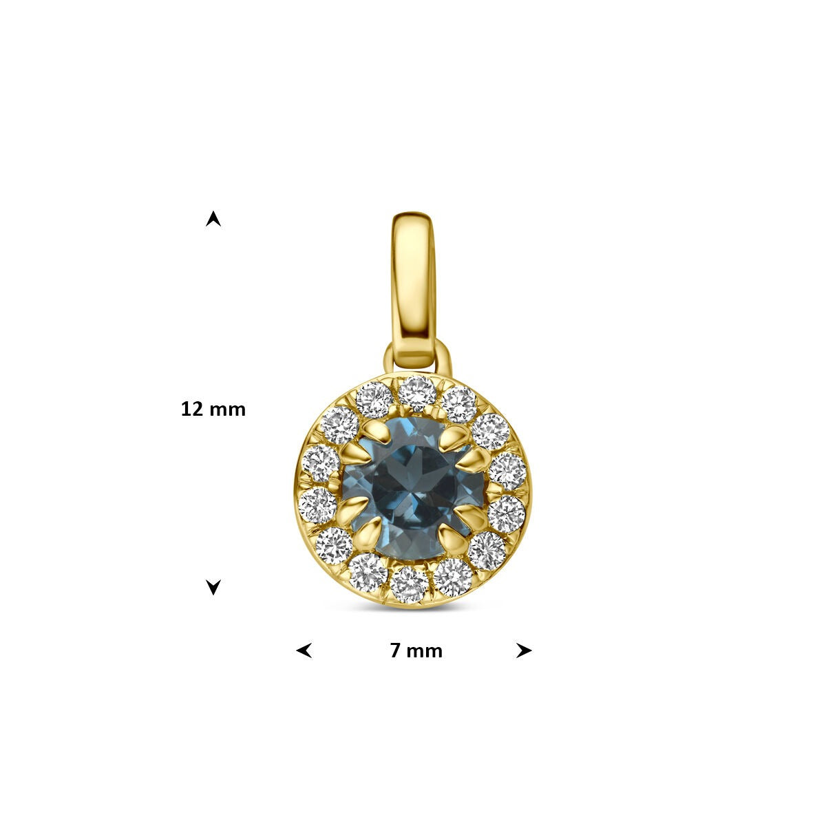 pendentif en or jaune 14k avec topaze bleue de Londres et diamant cultivé en laboratoire