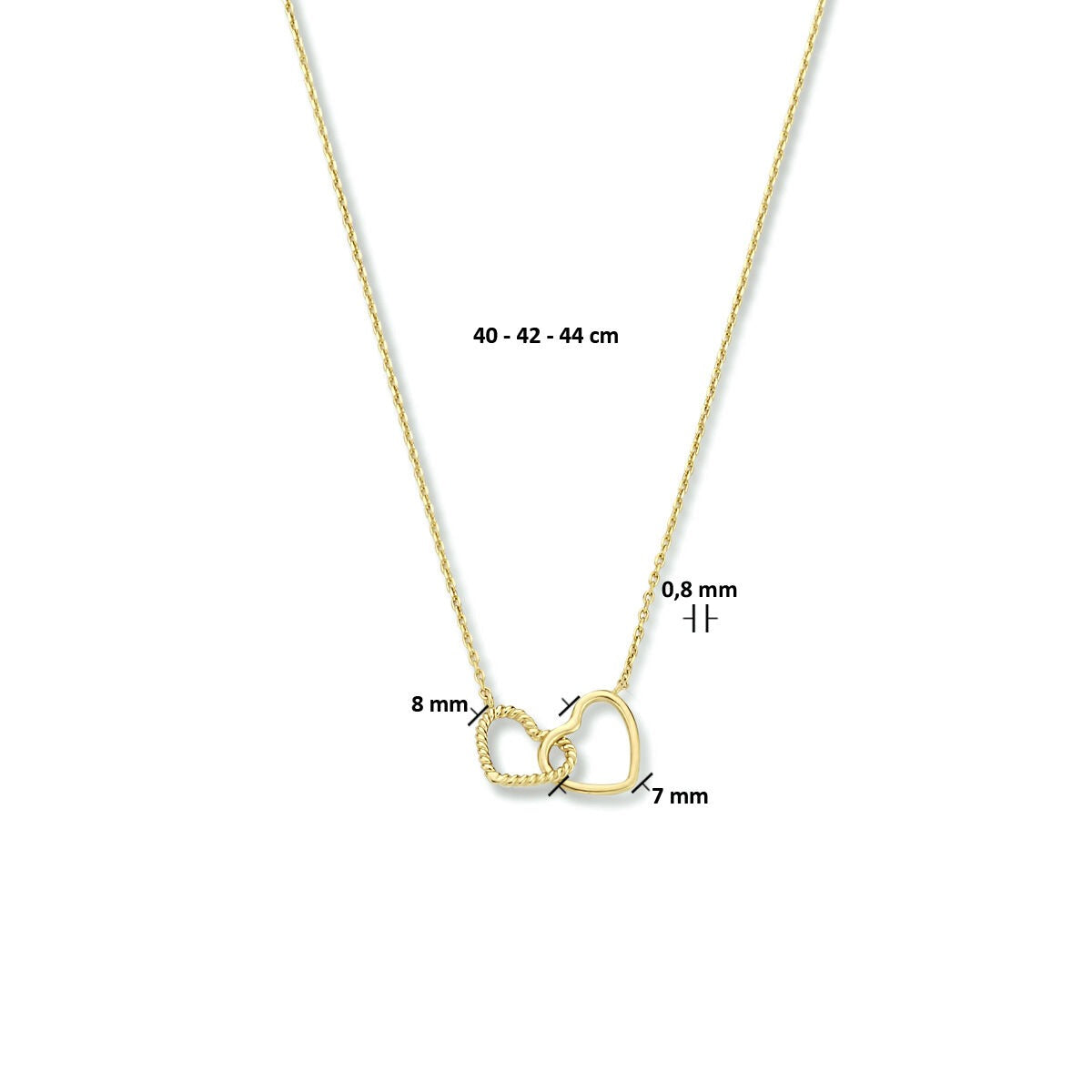 Collier en or jaune 9k avec deux cœurs