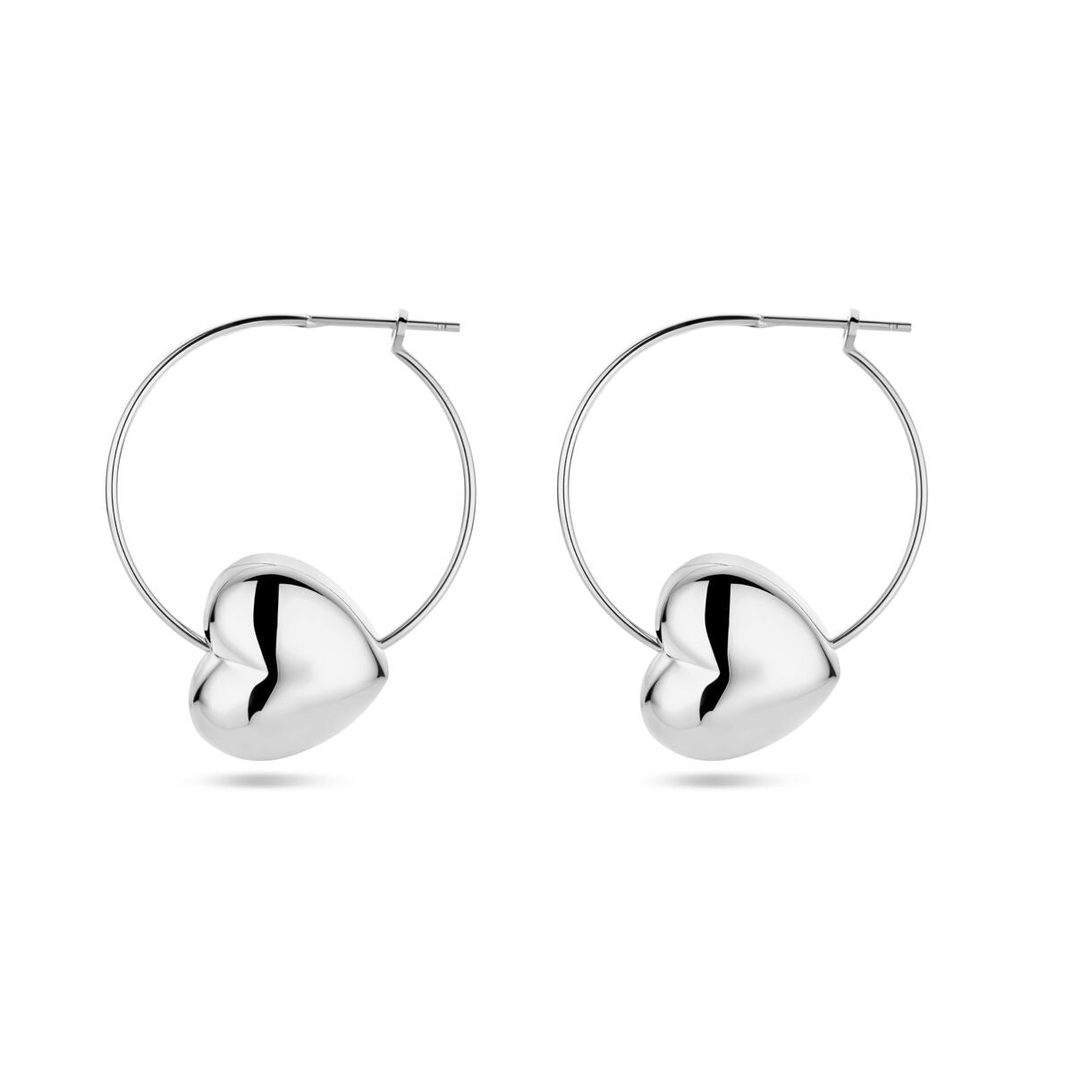 Boucles d'oreilles pour femme en argent en forme de cœur – rhodiées 30 mm