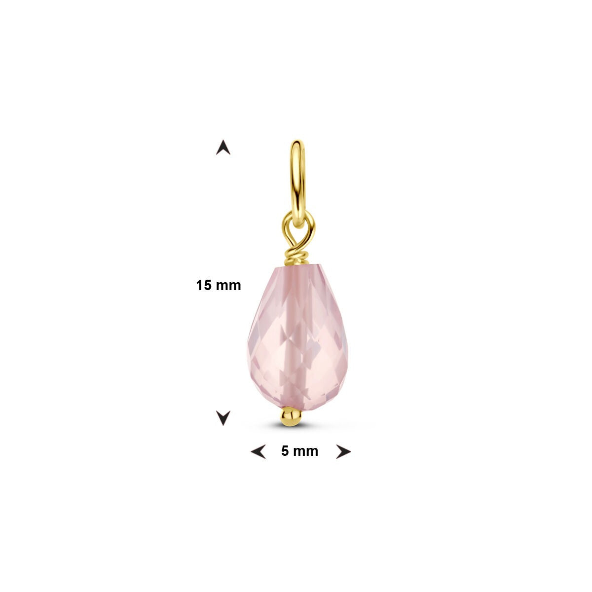 Pendentif en or jaune 14k avec quartz rose – taillé en briolette