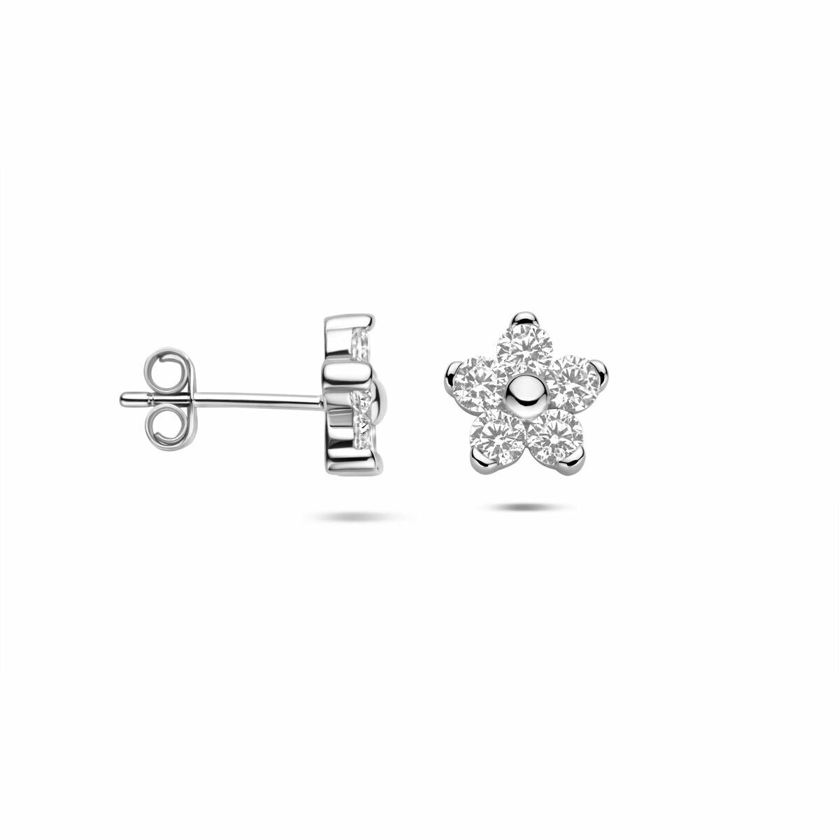 Puces d'oreilles en argent en forme de fleur avec zircone – rhodié argent 925