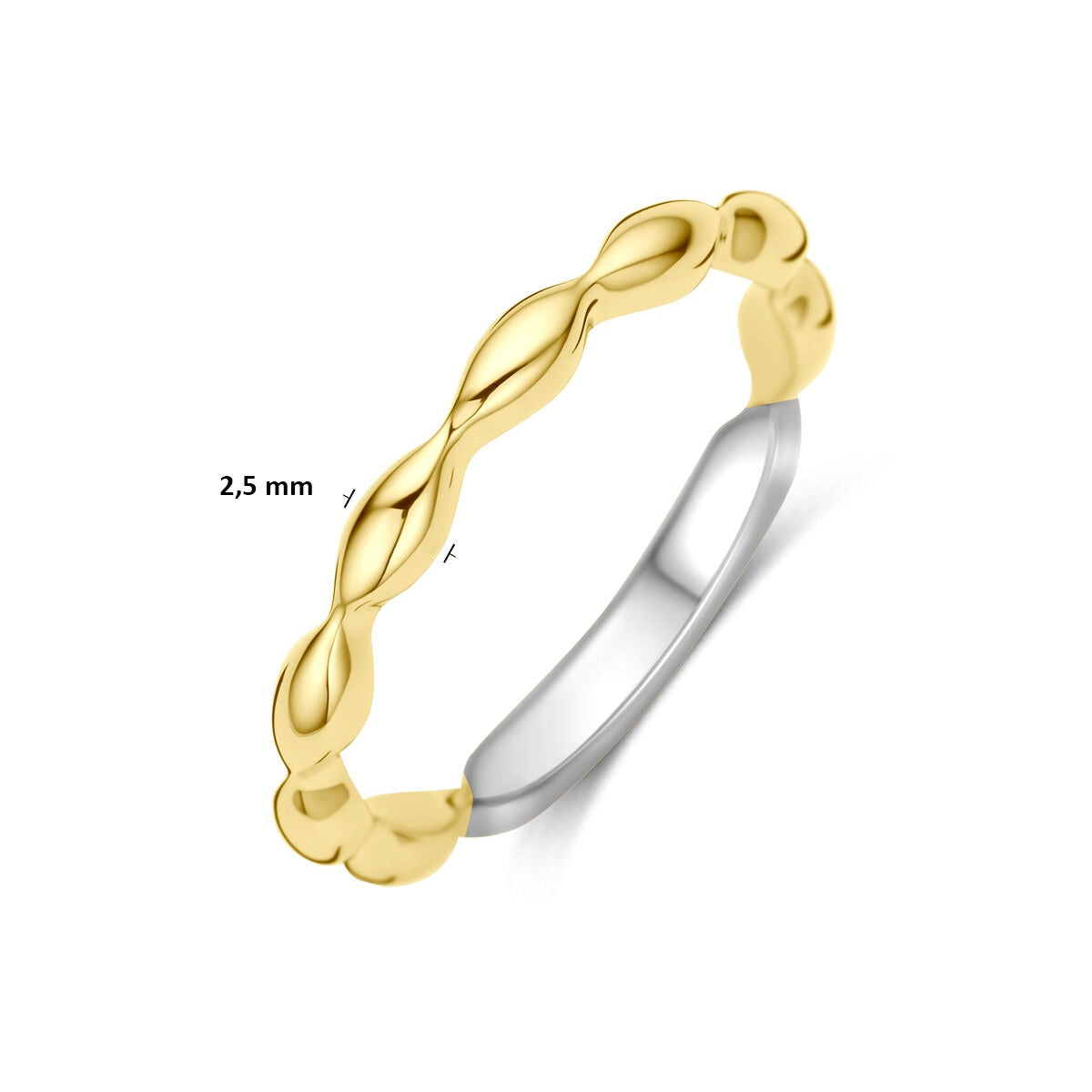 Bague en argent 925 plaqué or et rhodié 2,5 mm