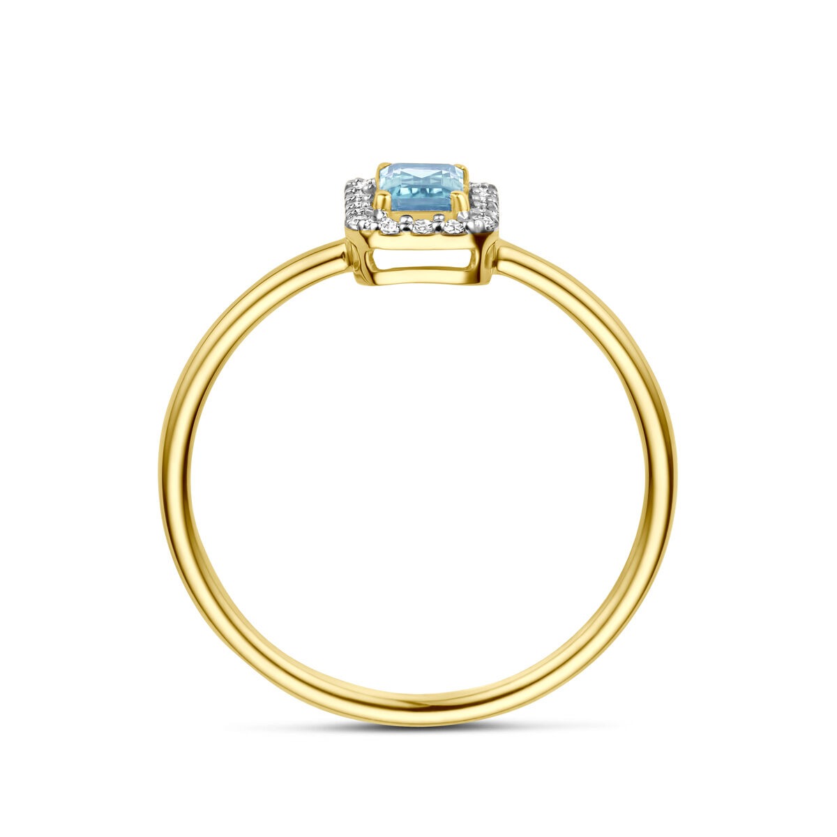 Bague pour femme en or avec aquamarine et diamant – or jaune 14k