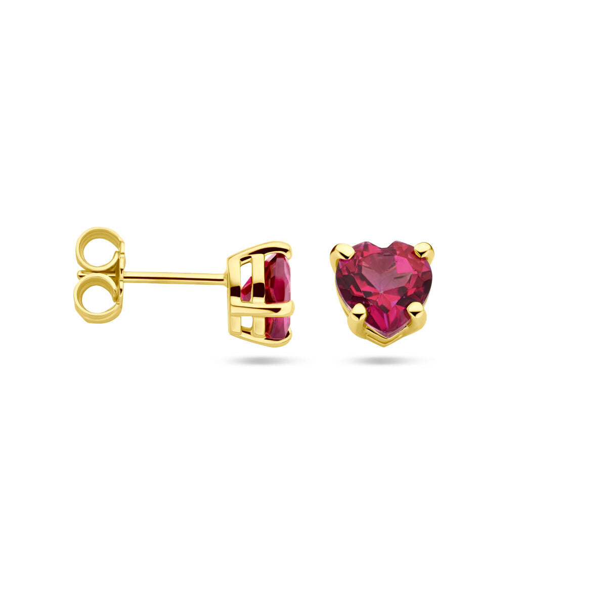 Puces d'oreilles en or jaune 14k avec topaze rose en forme de cœur