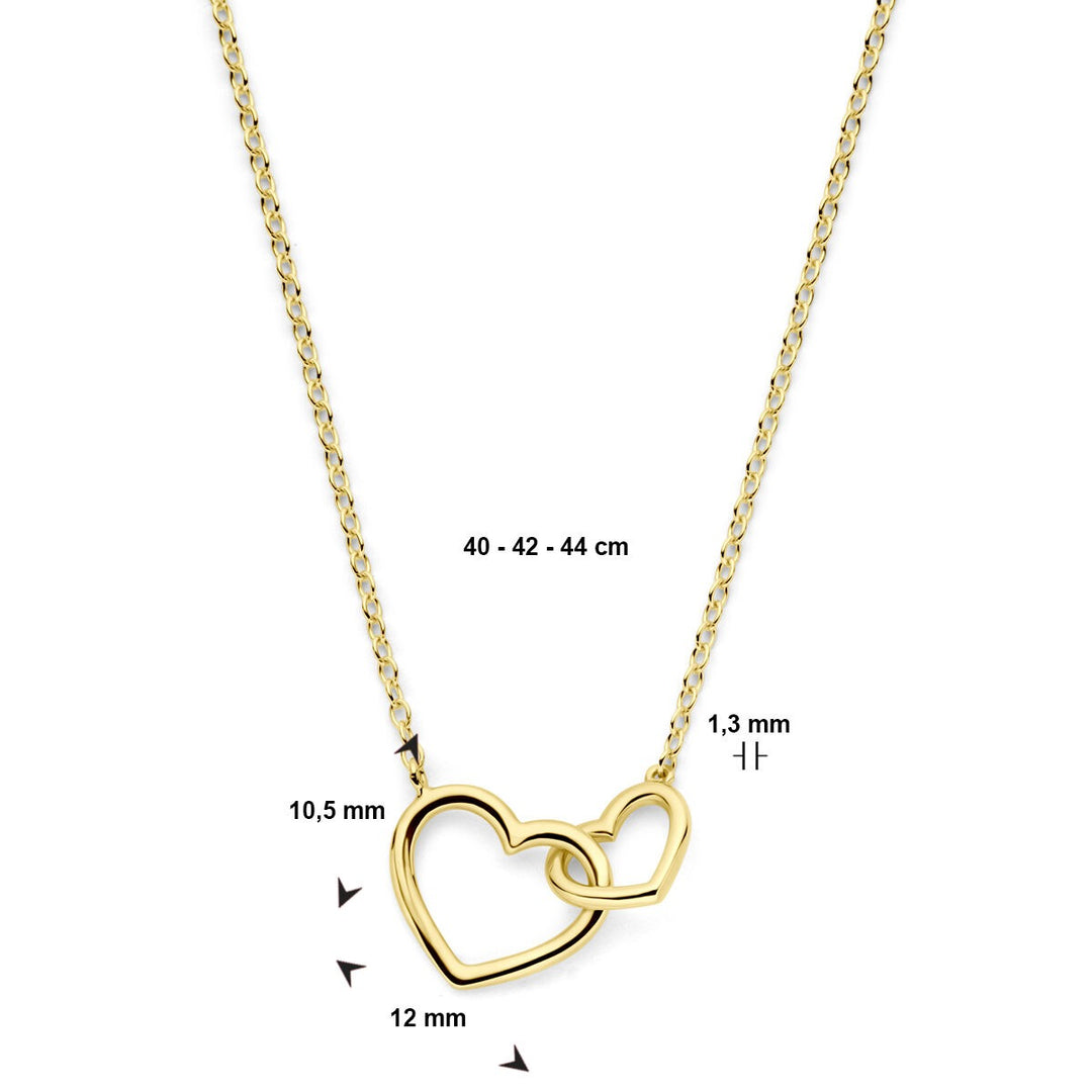 14k Geelgouden collier met twee harten