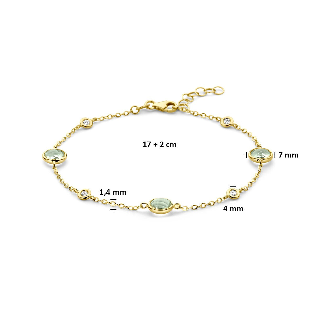 bracelet en or jaune 14k avec améthyste verte et diamant 0,20 ct