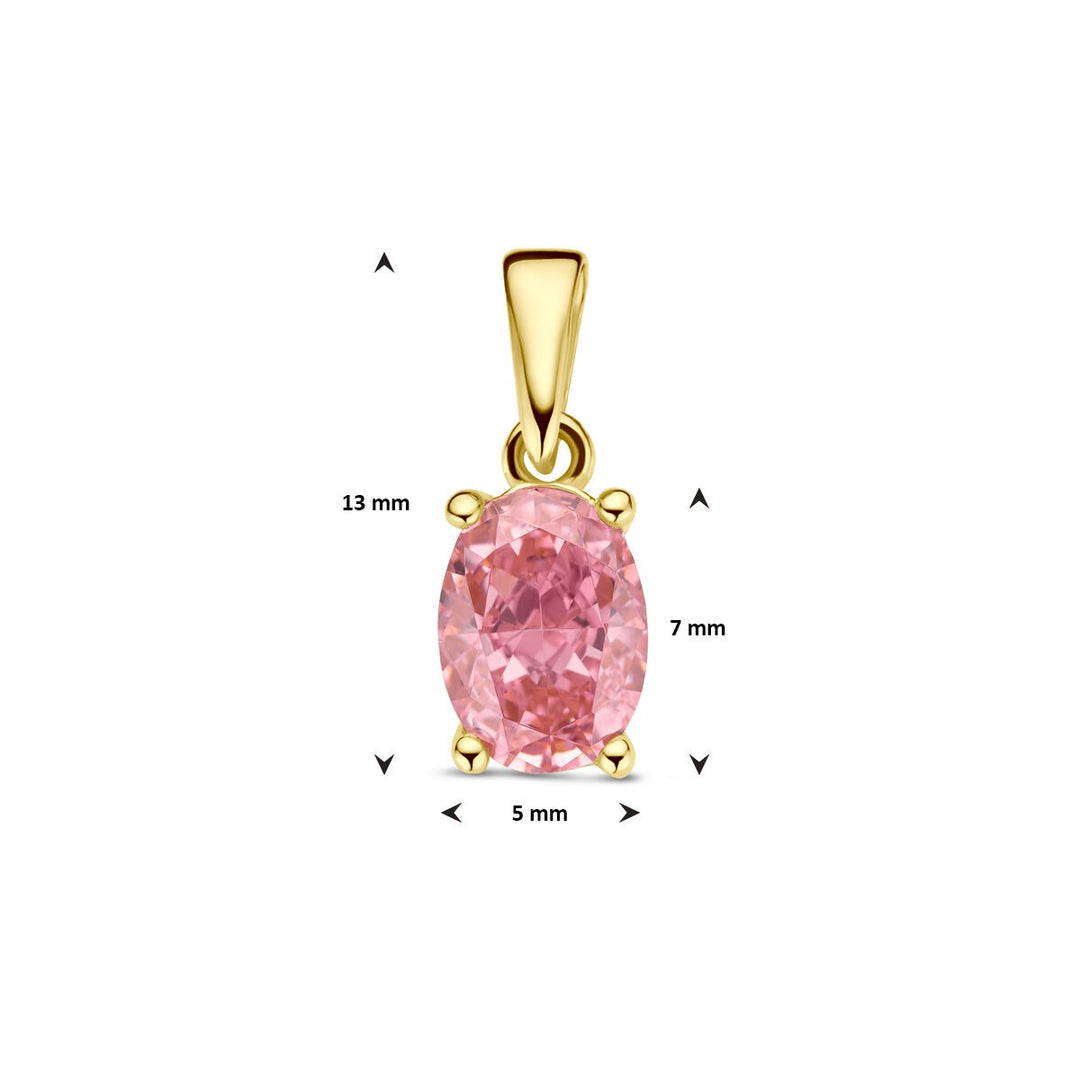 14k Geelgouden Hanger met Roze Zirkonia – Ovale Zetting