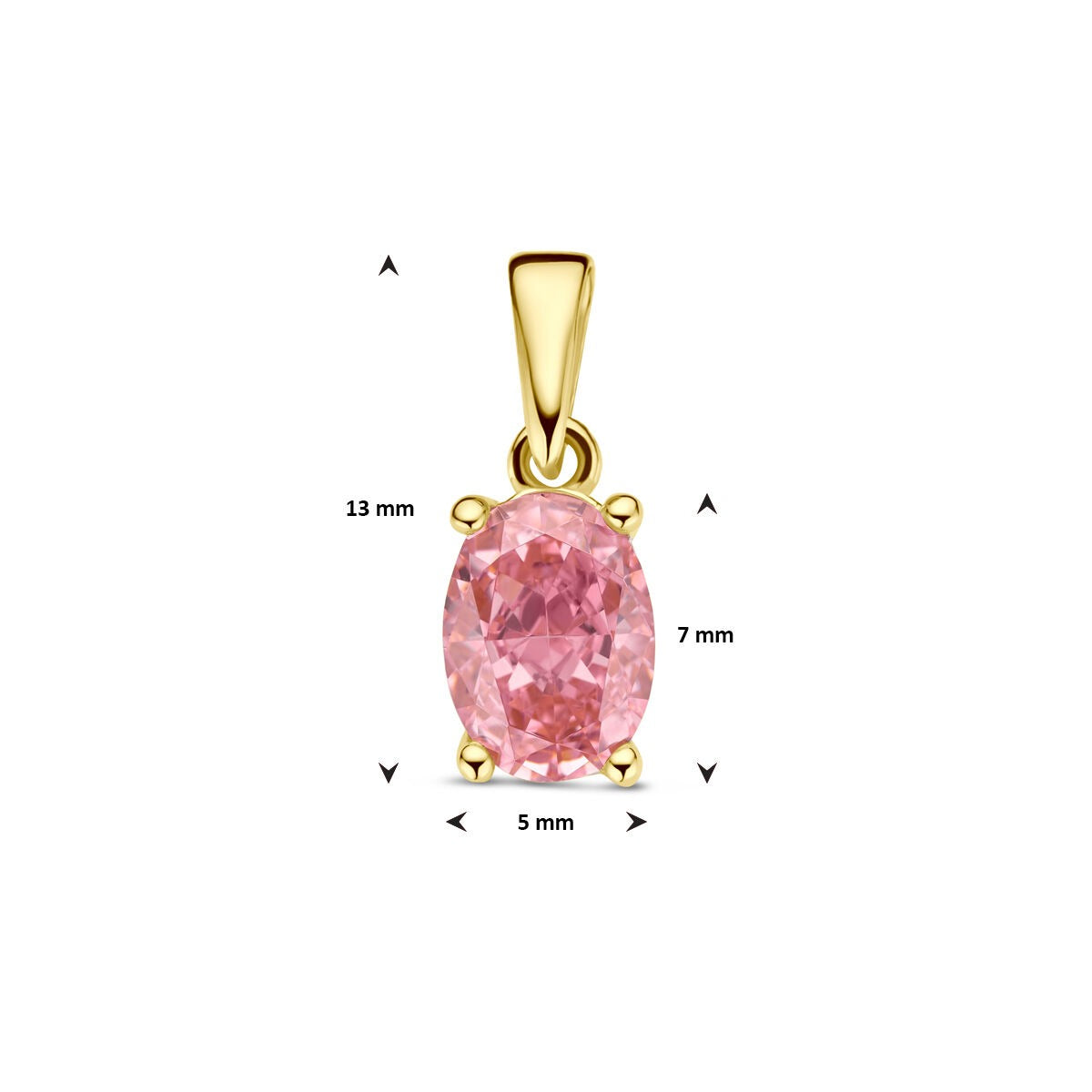 Pendentif en or jaune 14k avec zircone rose - Monture ovale