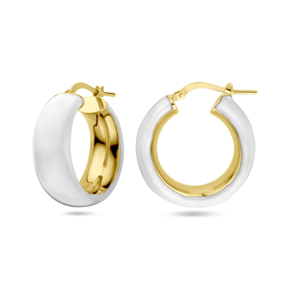 Créoles en argent plaquées or jaune et émail blanc
