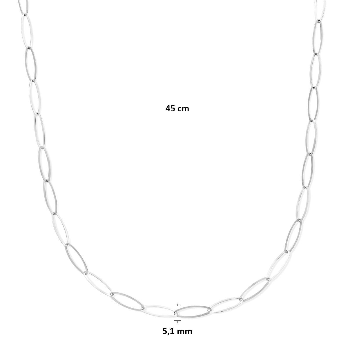 Collier pour femme en argent rhodié à mailles ancre 5,1 mm 45 cm