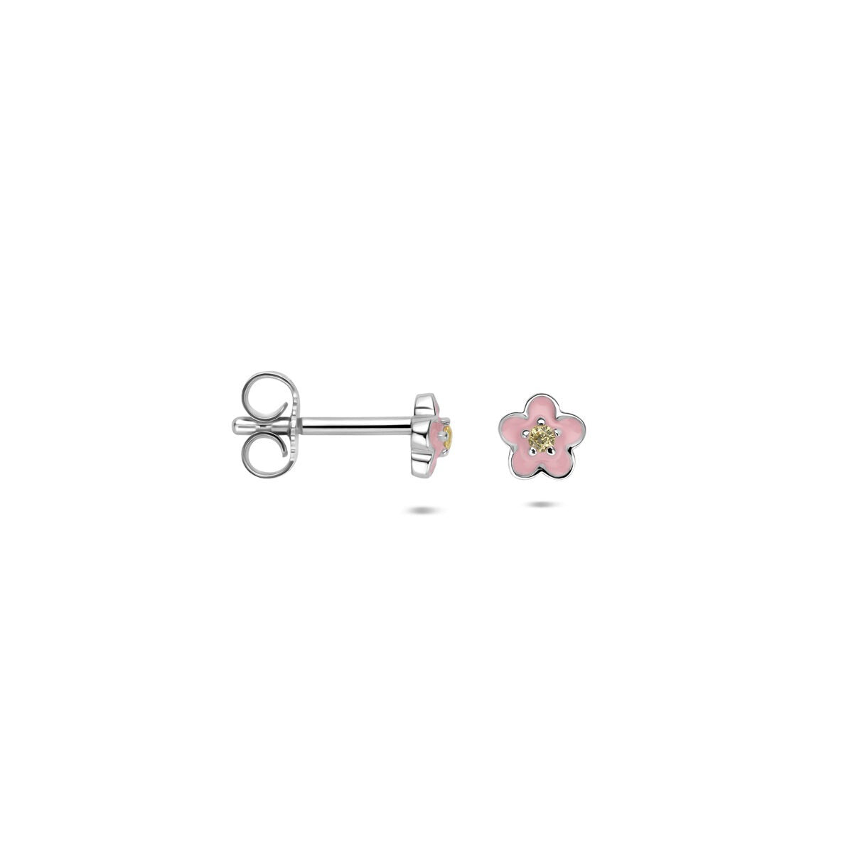 Puces d'oreilles en argent avec fleur émaillée et zircone jaune – 5 mm