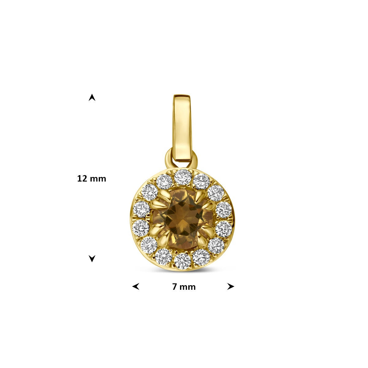 pendentif en or jaune 14k avec citrine et diamant cultivé en laboratoire