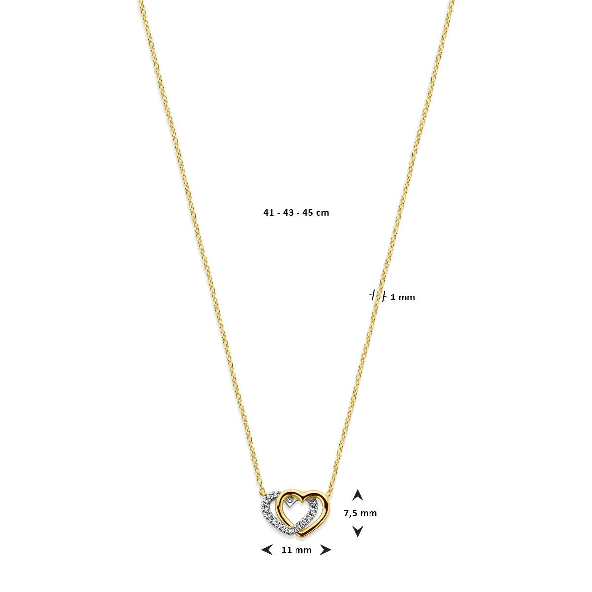 Collier en or jaune 14k avec cœurs et diamants