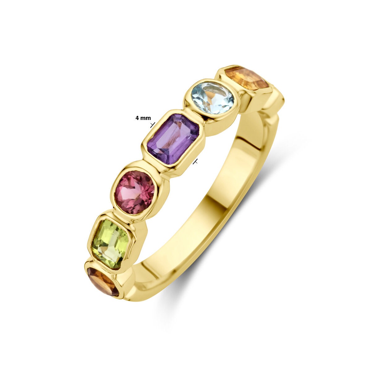 Bague en or pour femme – 14k avec améthyste, topaze, citrine et péridot