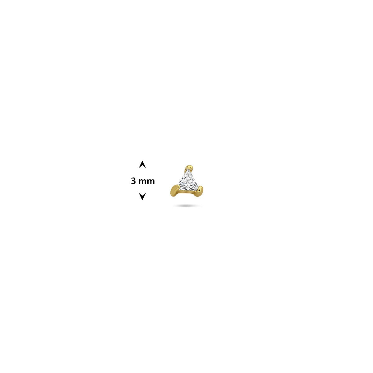 Piercing plaqué or en argent 925 à dos plat avec zircone triangulaire