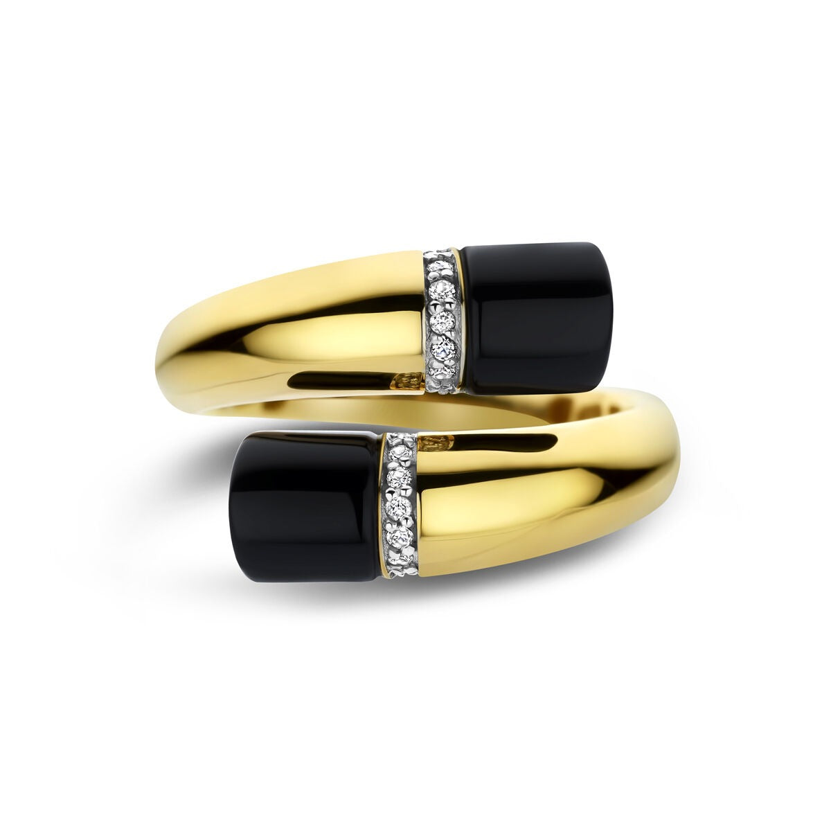 Bague pour femme en or jaune 14k avec onyx et diamant – 16 mm de large