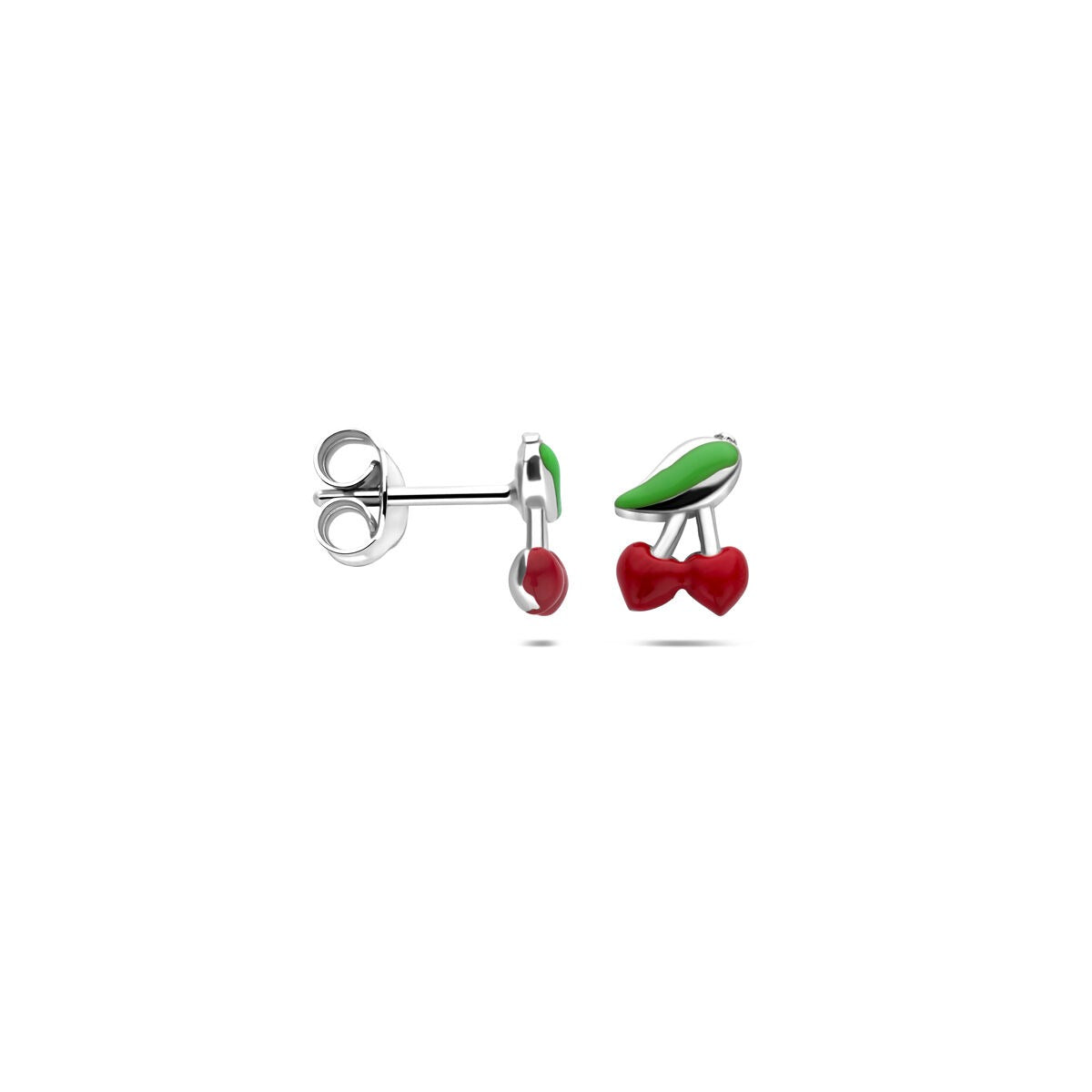 Puces d'oreilles en argent pour enfant cerises rhodiées 8 mm