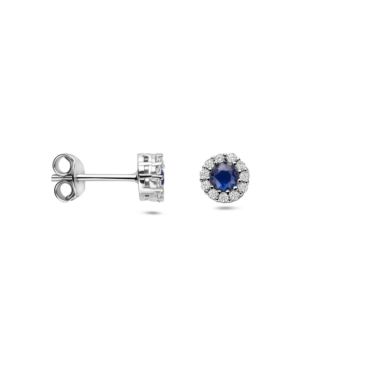 Puces d'oreilles rhodiées en argent avec saphir et zircone