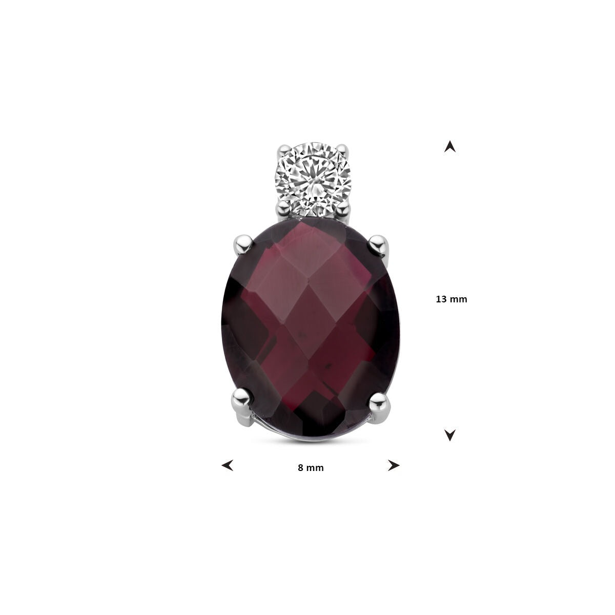 Pendentif en argent avec grenat et zircone – rhodié argent 925, 13 x 8 mm