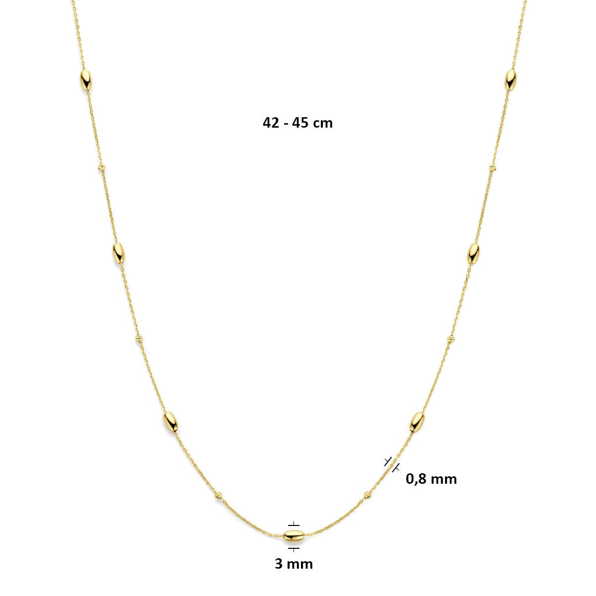collier en or jaune 14k avec billes et barres