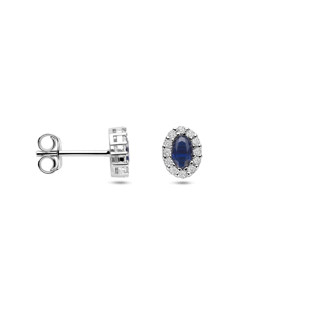 Puces d'oreilles rhodiées en argent avec saphir et zircone
