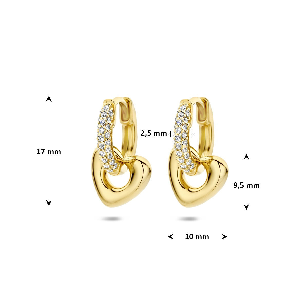 Créoles en argent plaqué or avec cœur et zircone