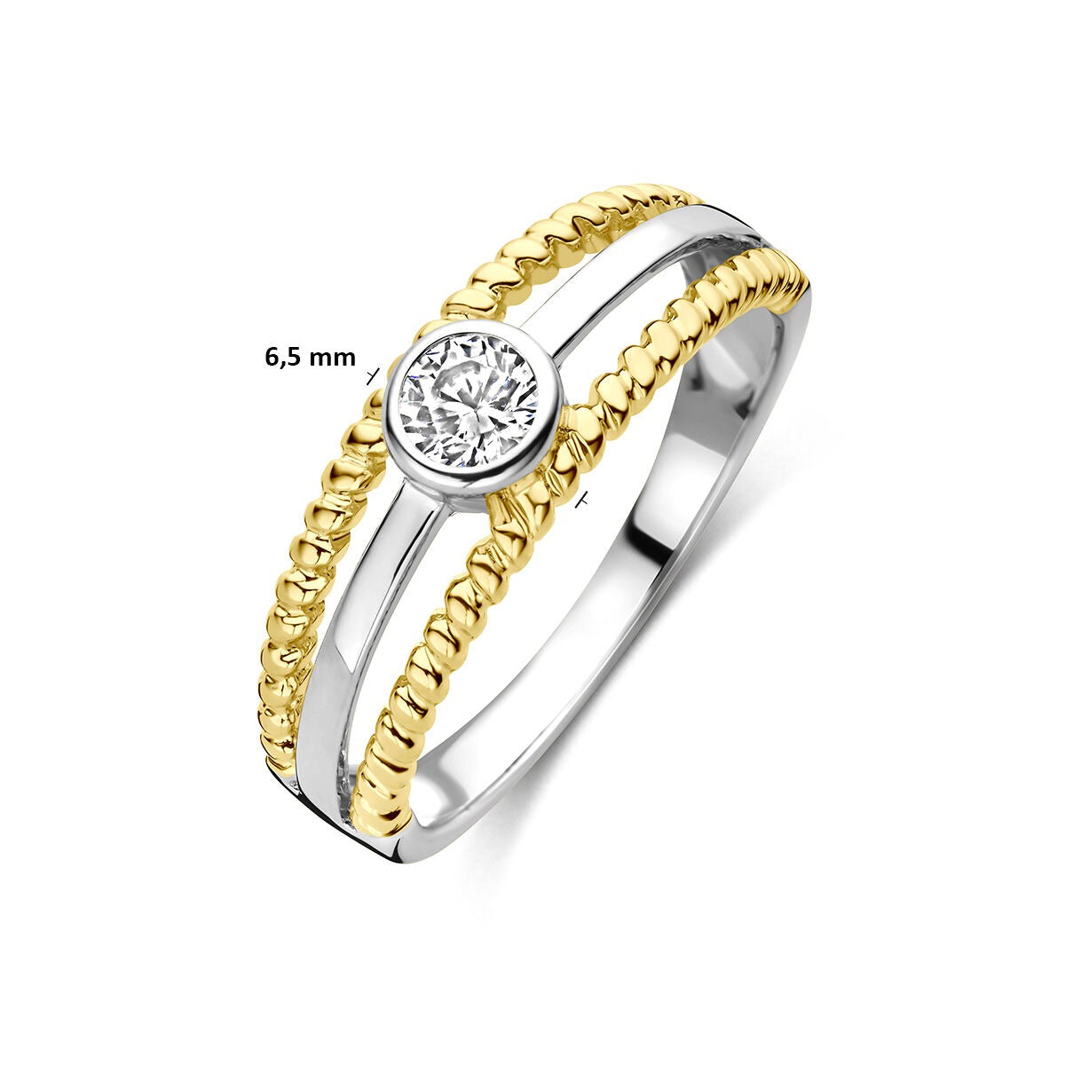 Geelverguld en gerhodineerd 925 zilveren ring met zirkonia