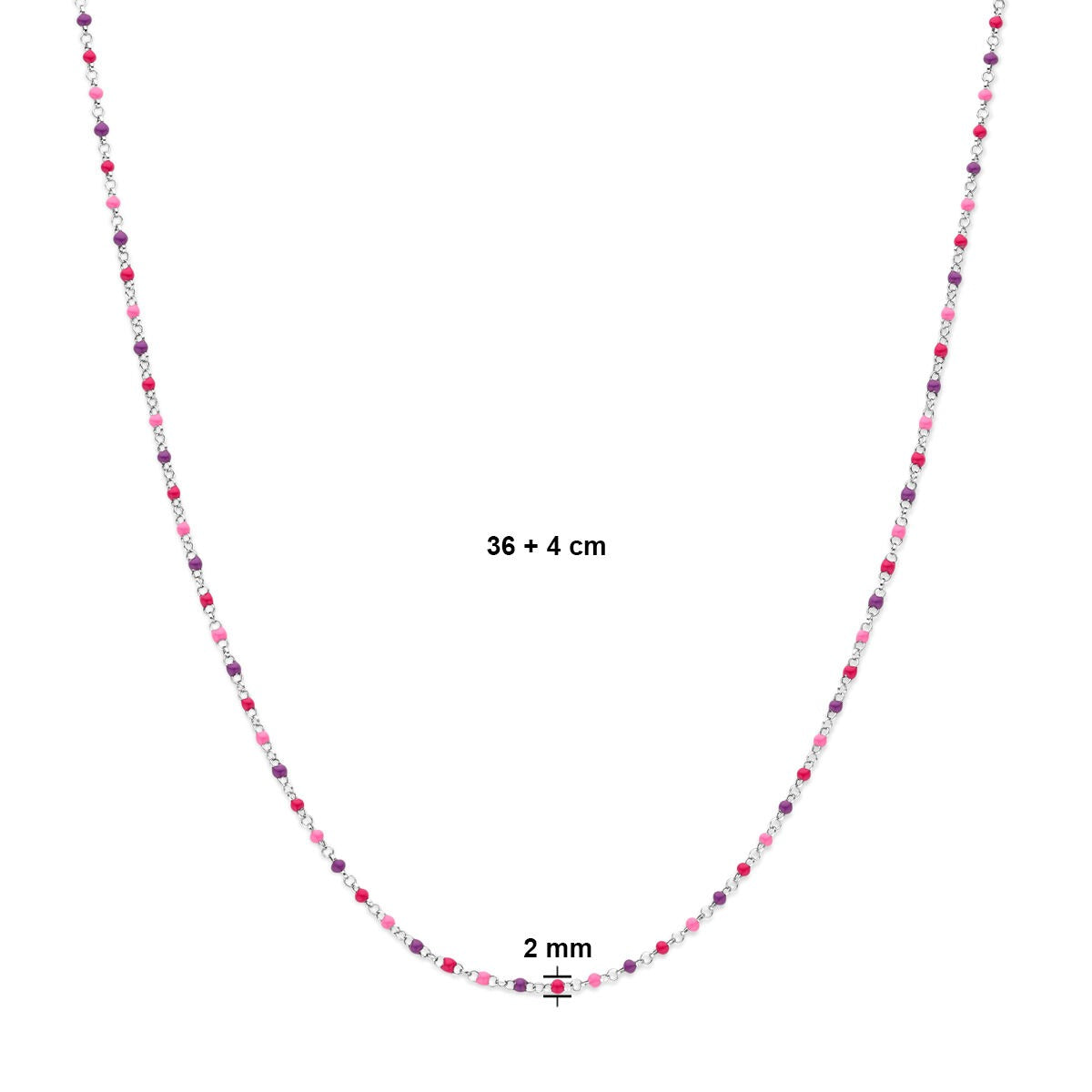 Collier pour enfant en argent rhodié avec des billes émaillées – 36-40cm