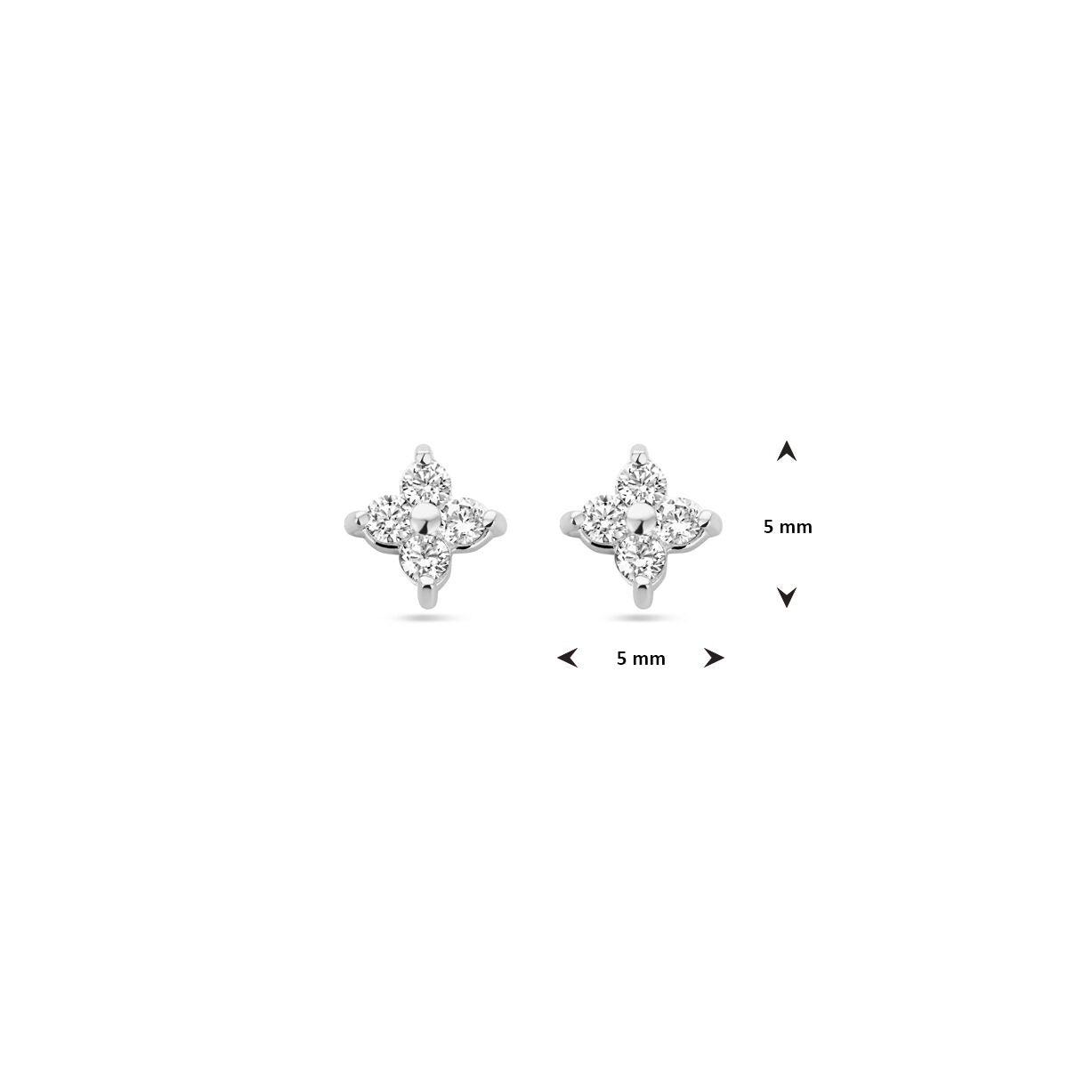 Puces d'oreilles en argent pour femme avec fleur et zircone – rhodié 5 mm