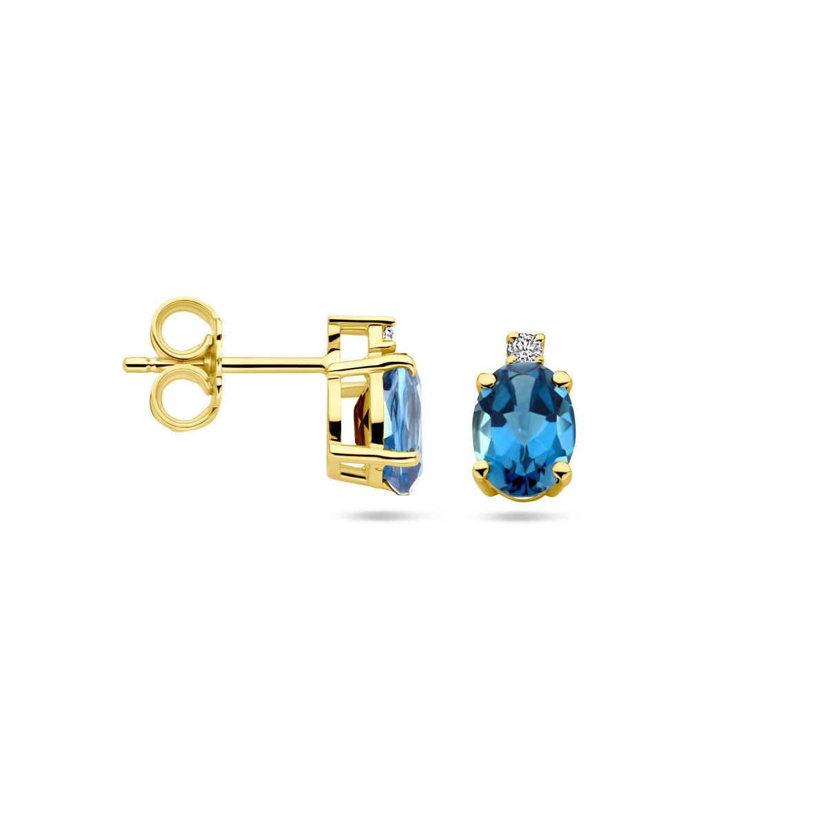 Puces d'oreilles en or jaune 14k avec topaze London Blue et diamant