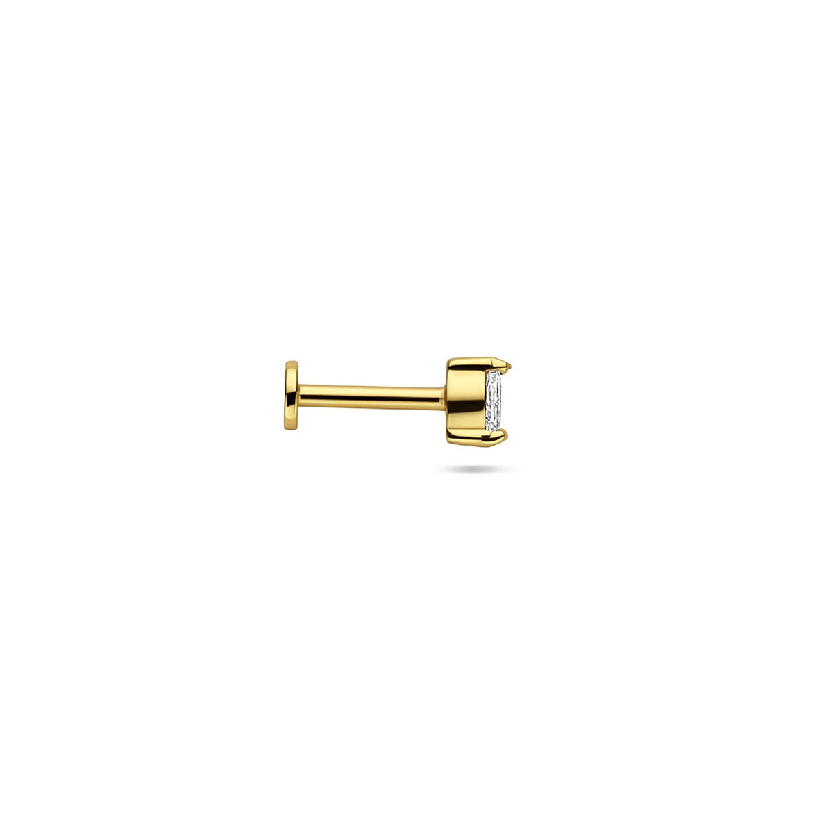 Piercing plaqué or argent à dos plat avec zircone – luxe subtil avec filetage
