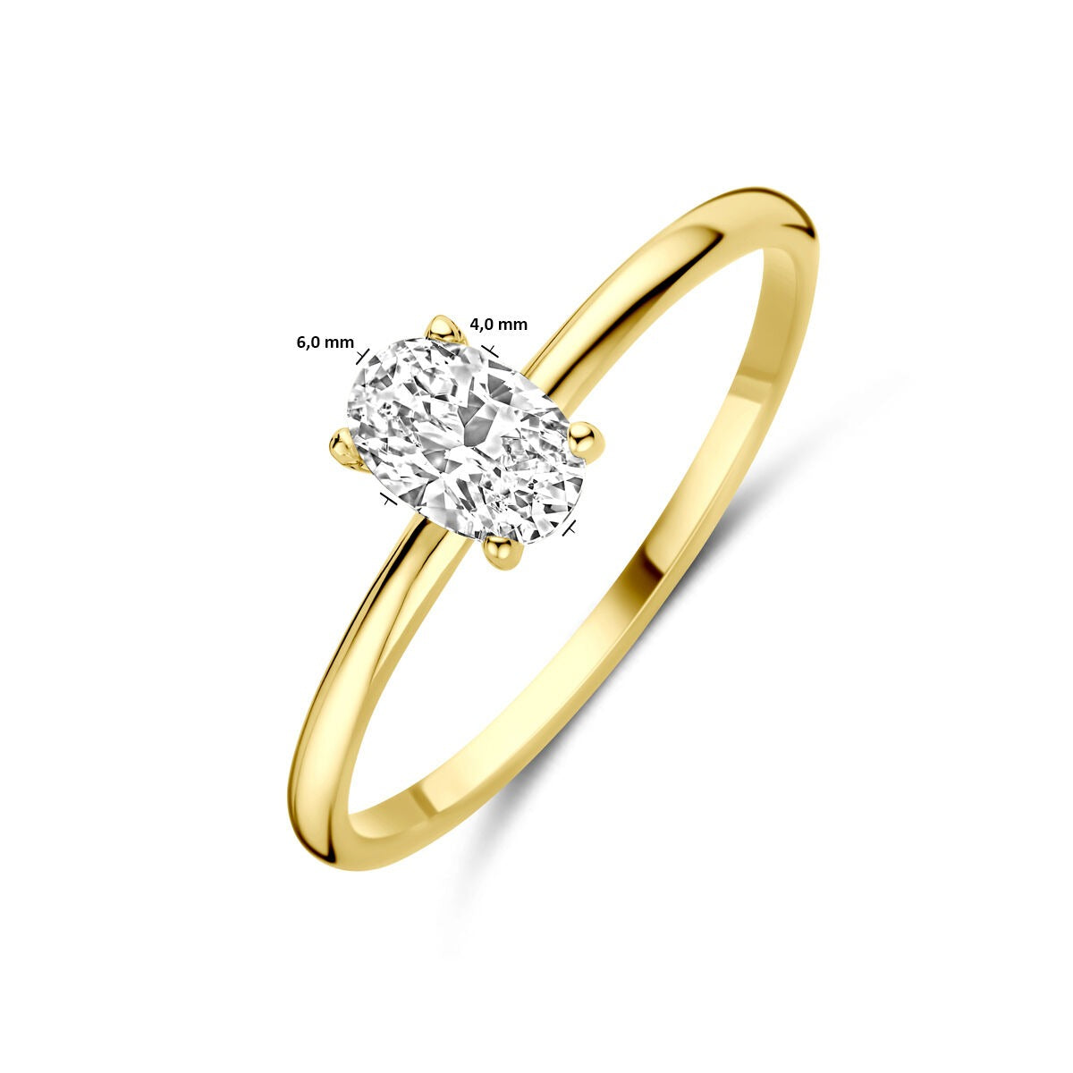 Bague en or avec zircone - taillée ovale, or jaune 9k