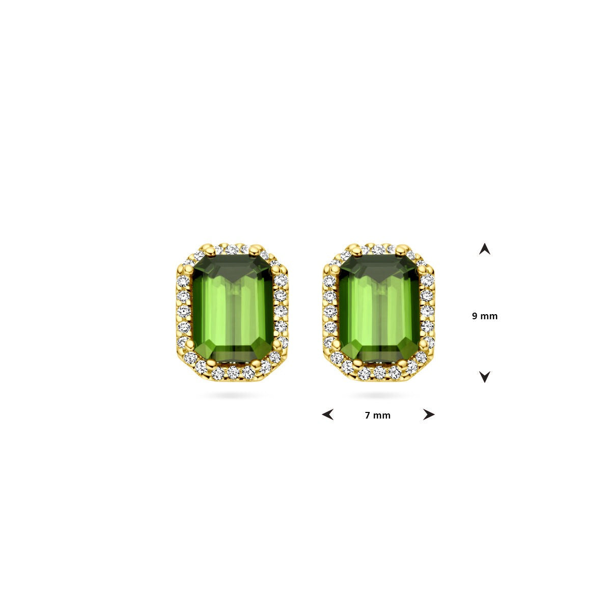 puces d'oreilles en or jaune 14k avec tourmaline et diamant