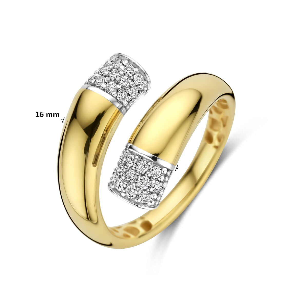 Bague pour femme bicolore en or 14k avec diamant – 16 mm de large