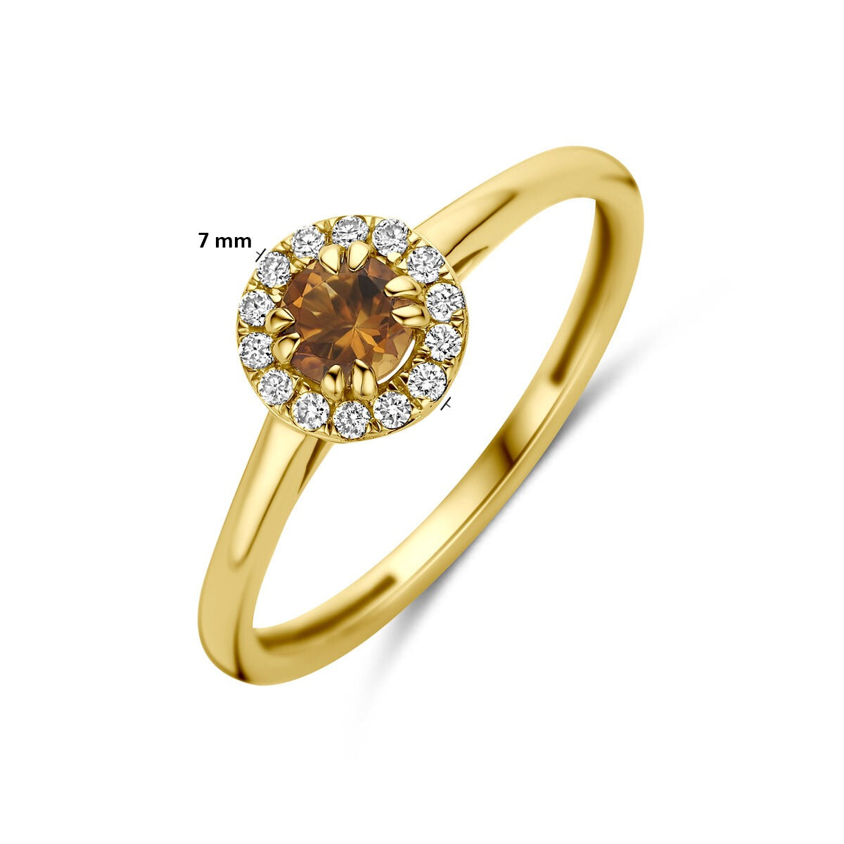 Bague en or jaune 14k avec citrine et diamant cultivé en laboratoire